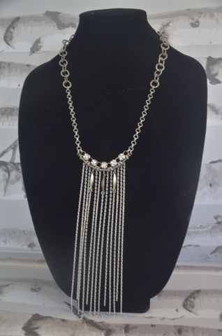 Silver Hooped Chain Necklace With Silver Tassels