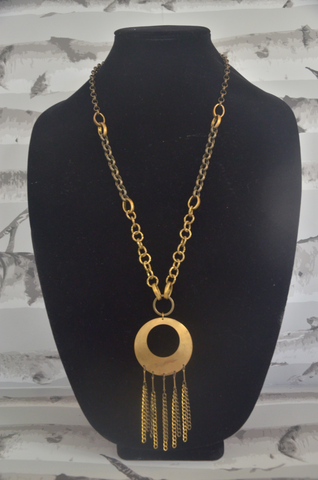 Gold Hoop Chained Necklace With Circle & Tassels