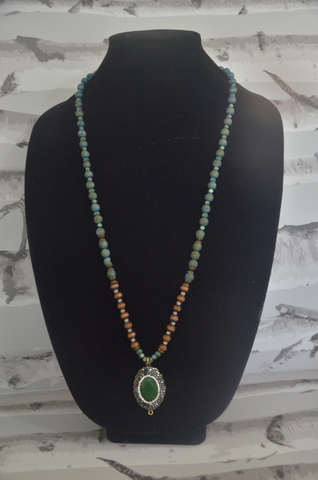 Blue & Orange Beaded Necklace