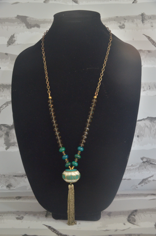 Gold Necklace with Teal Beads