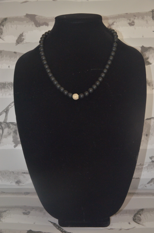 Black Beaded Necklace With Stone