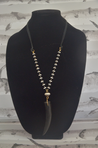 Black & White Beaded Necklace with Tooth