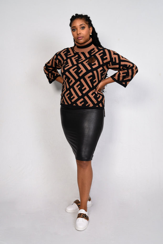 Fendi Spanx Sweater Faux Leather Skirt