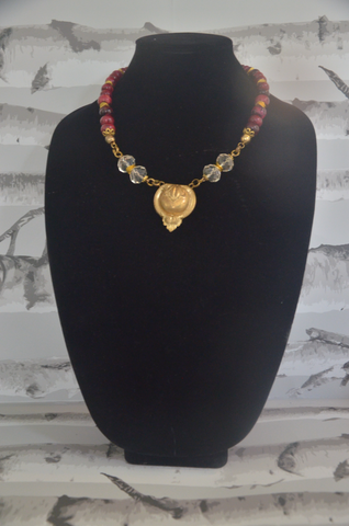 Cranberry Necklace With Gold Pendant