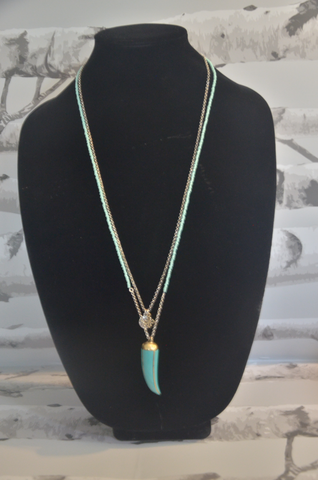 Silver & Turquoise Necklace with Wolf Tooth