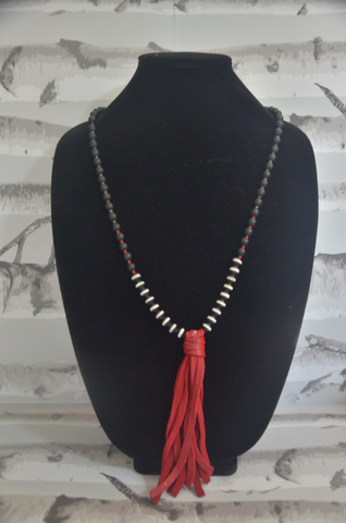 Black Necklace With Red Tassels